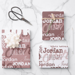 Repeating Name Mauve Dusty Rose White Modern Wrapping Paper Sheet