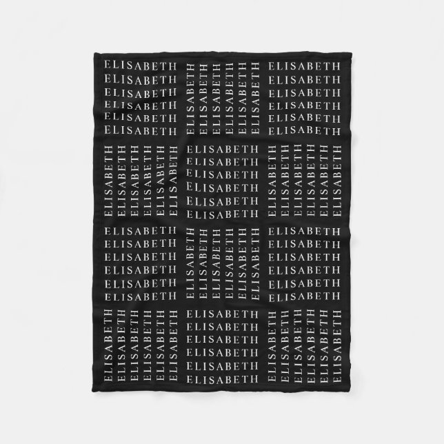 Repeating Name or Word Pattern Black & White Fleece Blanket (Front)