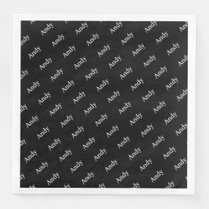 Repeating Name or Word Pattern Black & White Napkin