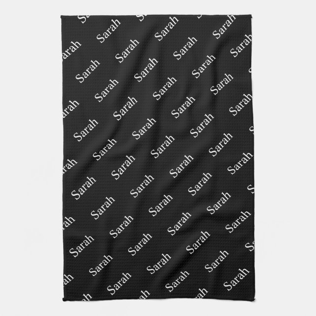 Repeating Name or Word Pattern Black & White Tea Towel (Vertical)