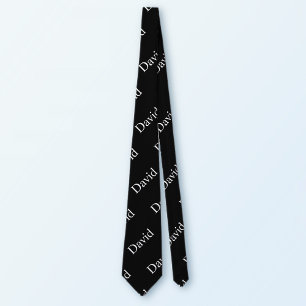 Repeating Name or Word Pattern Black & White Tie