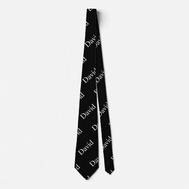 Repeating Name or Word Pattern Black & White Tie (Front)