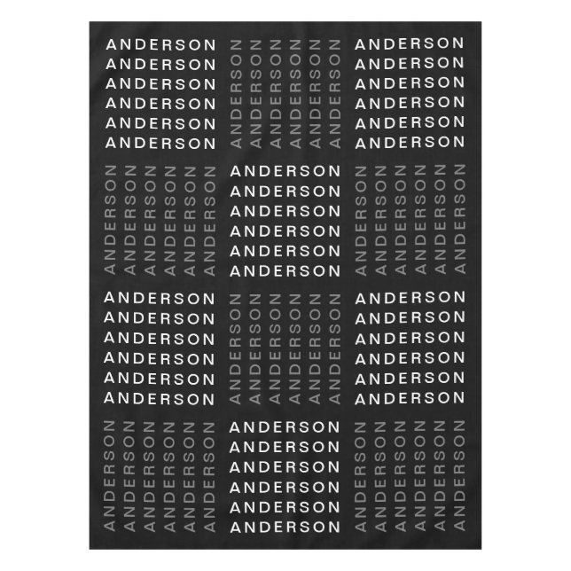 Repeating Name or Word Pattern Grey Black & White Tablecloth (Front)