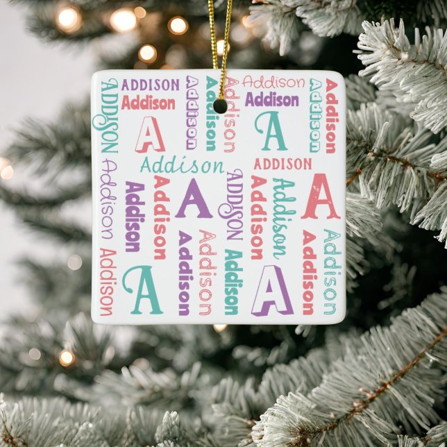 Repeating Name Personalized Pink Purple Teal Ceramic Ornament (Creator Uploaded)
