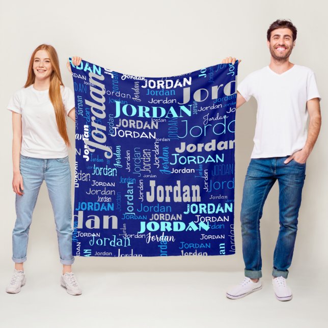  Repeating Name Shades of Blue and Silver Modern Fleece Blanket (In Situ)