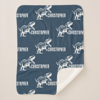 Repeating Name T-Rex Signature Midnight Jungle Sherpa Blanket