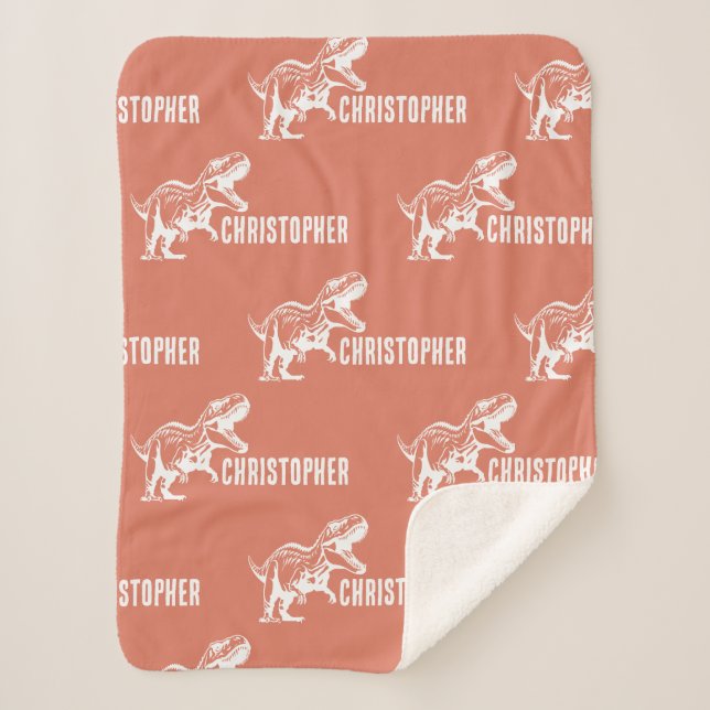 Repeating Name T-Rex Signature Raptor Rust Sherpa Blanket (Front)