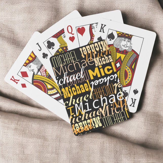 Repeating Names Cool Yellow Typography Playing Cards (Creator Uploaded)