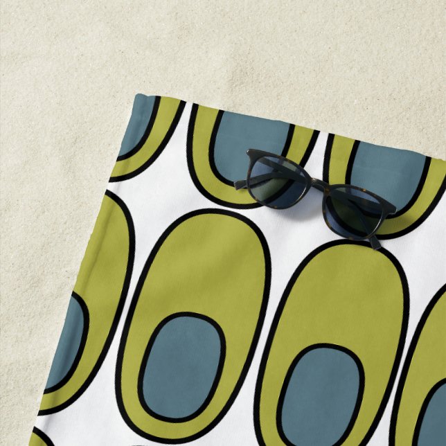 Repeating Olive Green and Gray Ovals Beach Towel (In Situ)