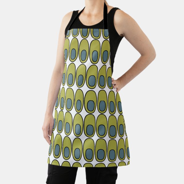 Repeating Olive Green and Grey Ovals Apron (Insitu)