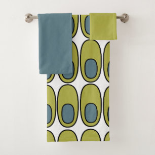 Repeating Olive Green and Grey Ovals Bath Towel Se