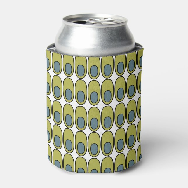 Repeating Olive Green and Grey Ovals Can Cooler (Can Front)