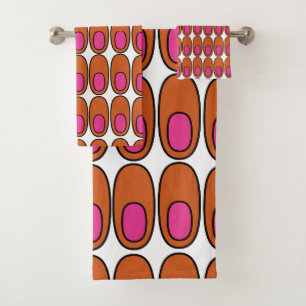 Repeating Orange and Pink Ovals Bath Towel Set