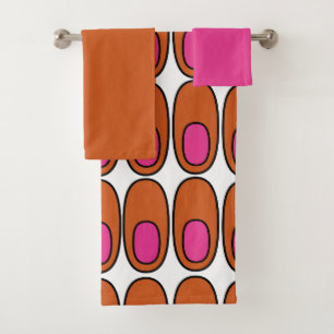 Repeating Orange and Pink Ovals Bath Towel Set
