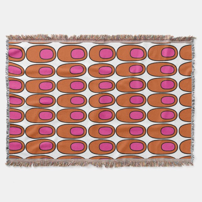 Repeating Orange and Pink Ovals Throw Blanket (Front)