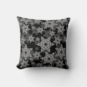 Repeating Pattern Black And White Snowflake Cushion