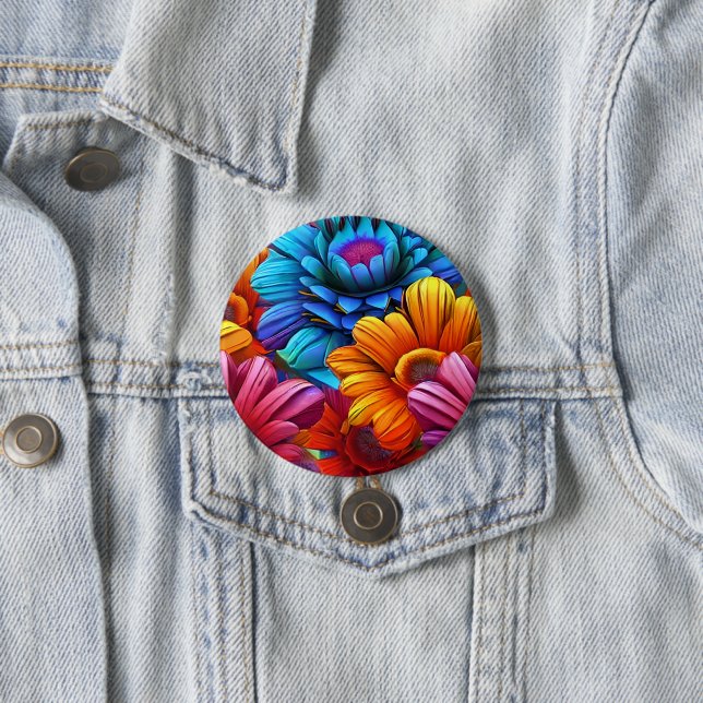 Repeating pattern of 3d colourful flowers 7.5 cm round badge (In Situ)
