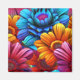 Repeating pattern of 3d colourful flowers magnet
