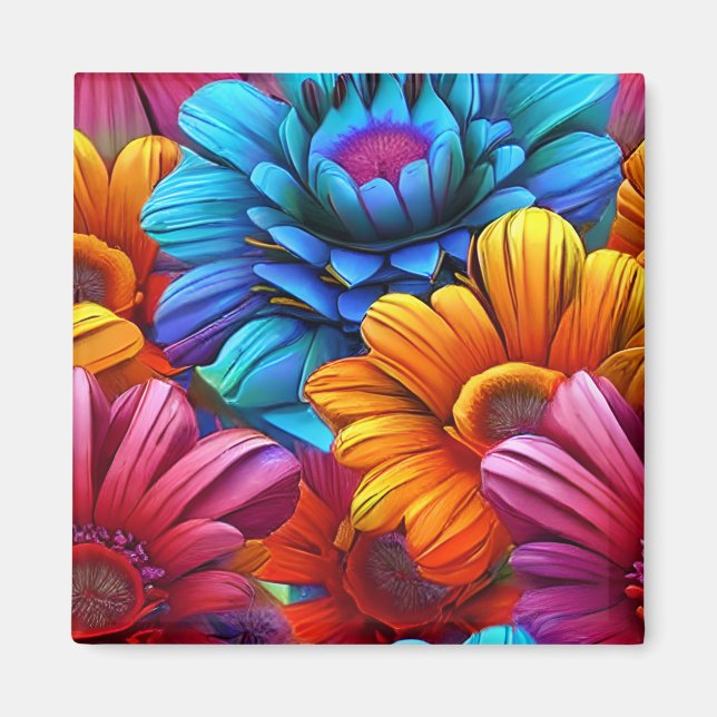 Repeating pattern of 3d colourful flowers magnet (Front)