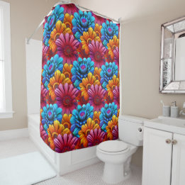 Repeating pattern of 3d colourful flowers shower curtain