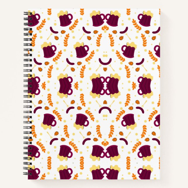 Repeating pattern of cheerful purple mugs notebook (Front)