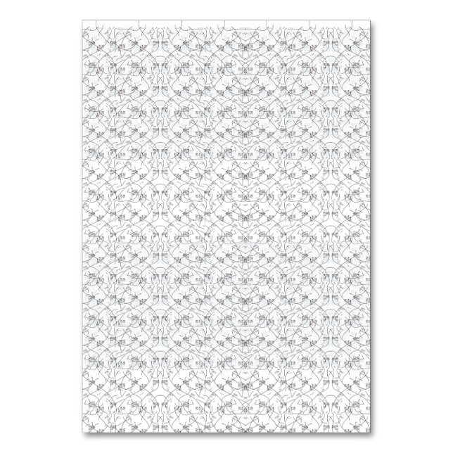 Repeating pattern of small, stylised shapes on a w table number (Front)