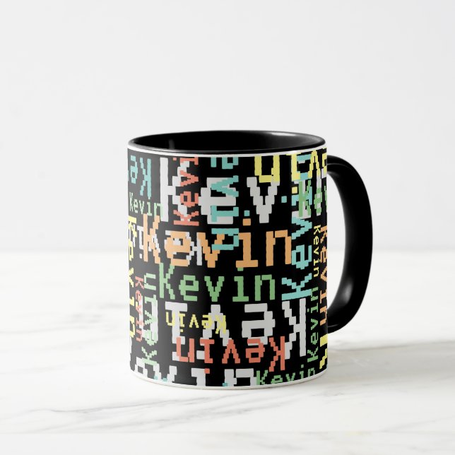 Repeating Pixels Colour Names all over black Mug (Front Right)