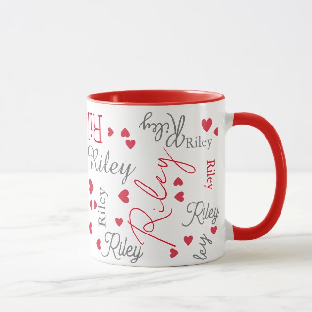Repeating Riley custom name with red hearts  Mug (Right)