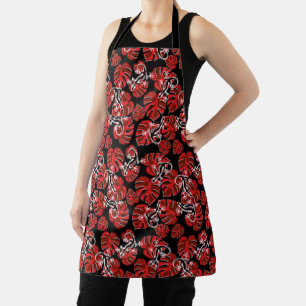 Repeating Salamander And Red Leaf Pattern Apron