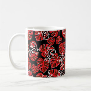 Repeating Salamander And Red Leaf Pattern Coffee Mug
