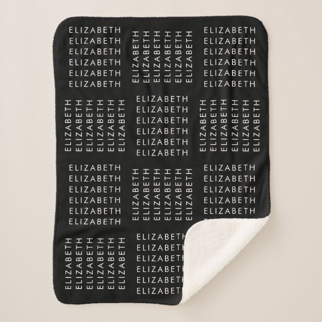 Repeating Text Pattern Black & White Sherpa Blanket (Front)