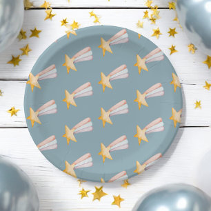 Repeating Watercolor Shooting Star Rainbow Tail Paper Plate