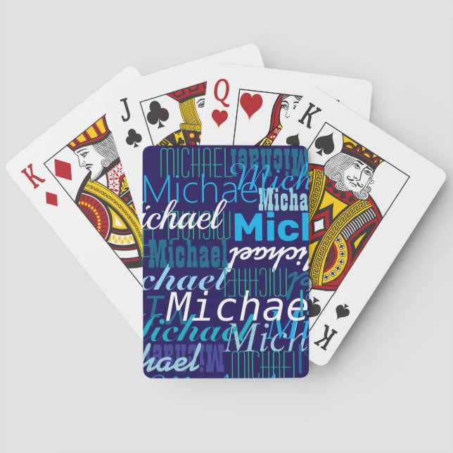 Repeating Your Name Cool Blue Typography Playing Cards (Back)