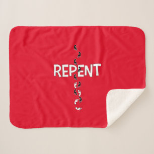 Repent Footprints Cross Sherpa Blanket