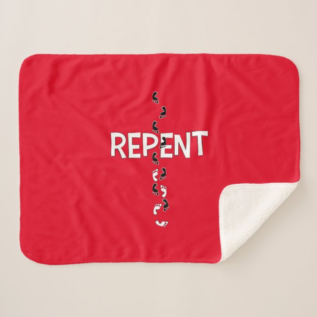 Repent Footprints Cross Sherpa Blanket (Front (Horizontal))