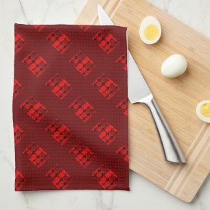 Repetition of red circles forming geometric shapes tea towel