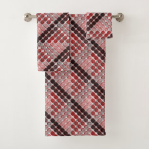 Repetition of red silver circles forming geometric bath towel set