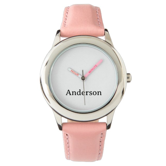 Replace Kid's Stainless Steel Pink Leather Strap  Watch (Front)