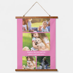 Replace text and photos with your own hanging tapestry