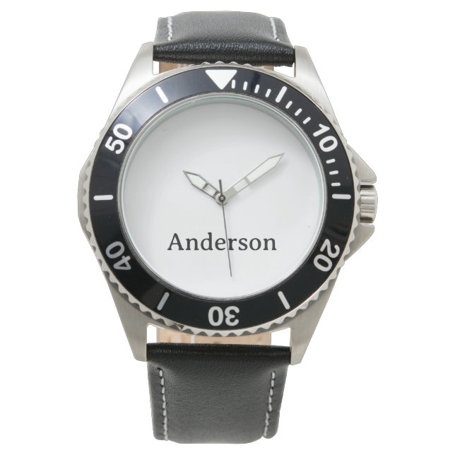Replace Text Men's Stainless Steel Black Leather Watch (Front)