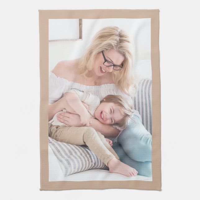 Replace With Your Photo, Tan Border Tea Towel (Vertical)