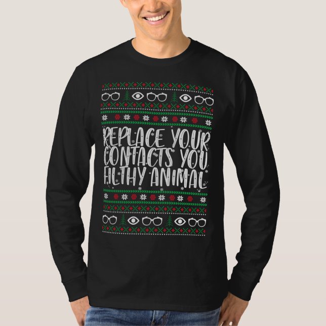Replace Your Contacts You Animal Optometry Christm T-Shirt (Front)