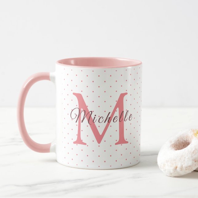 Replace Your Name Charisma Red Monogram Initial Mug (With Donut)
