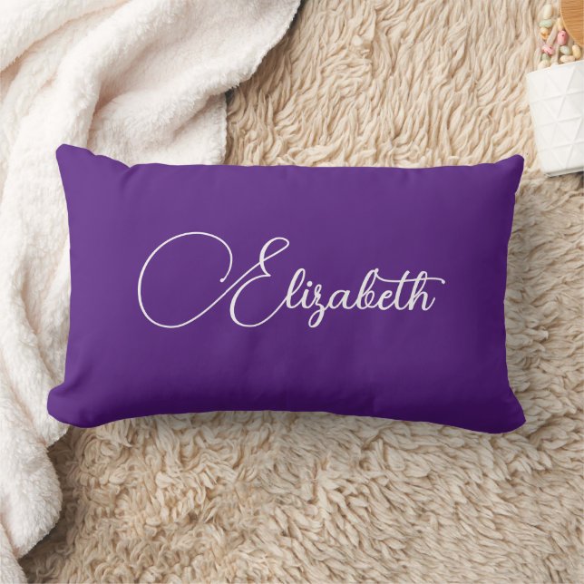 Replace Your Name Elegant Royal Purple Typography Lumbar Cushion (Blanket)