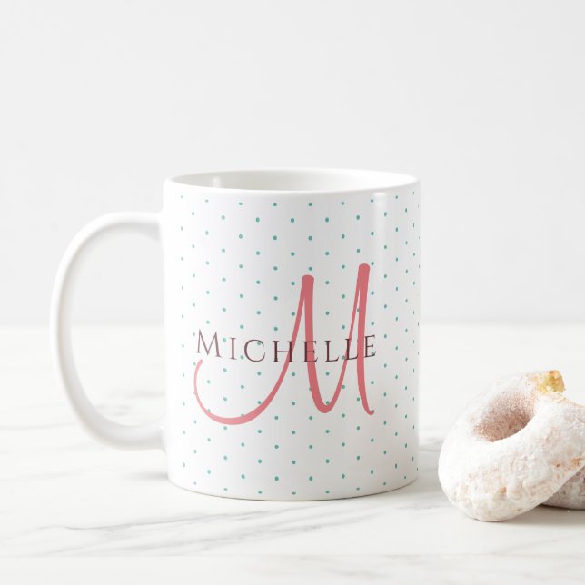 Replace Your Name Initial Monogram Template Coffee Mug (With Donut)