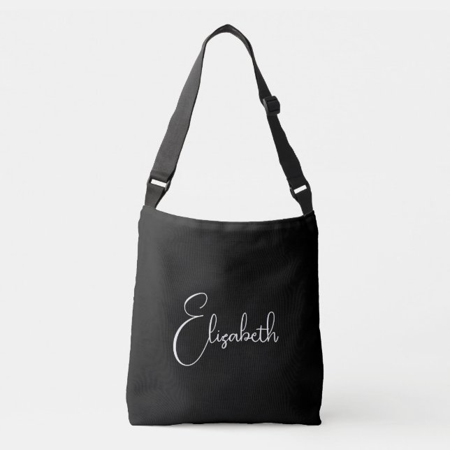 Replace Your Own Name Black & White Script Custom Crossbody Bag (Front)