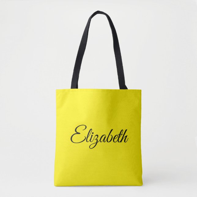 Replace Your Own Name Elegant Script Bright Yellow Tote Bag (Front)