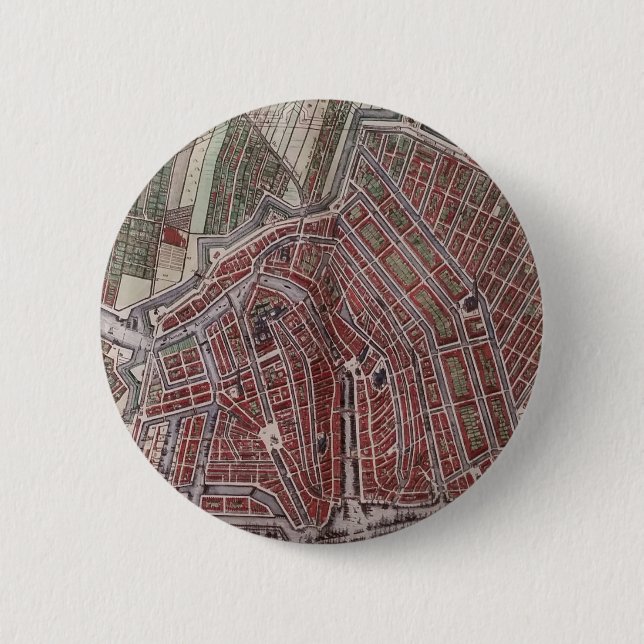 Replica city map of Amsterdam 1652 6 Cm Round Badge (Front)
