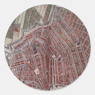 Replica city map of Amsterdam 1652 Classic Round Sticker