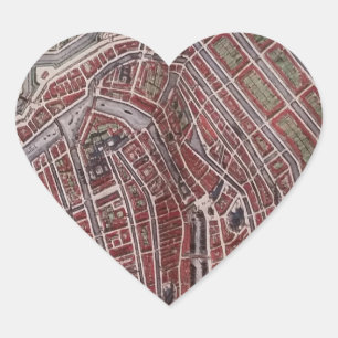 Replica city map of Amsterdam 1652 Heart Sticker
